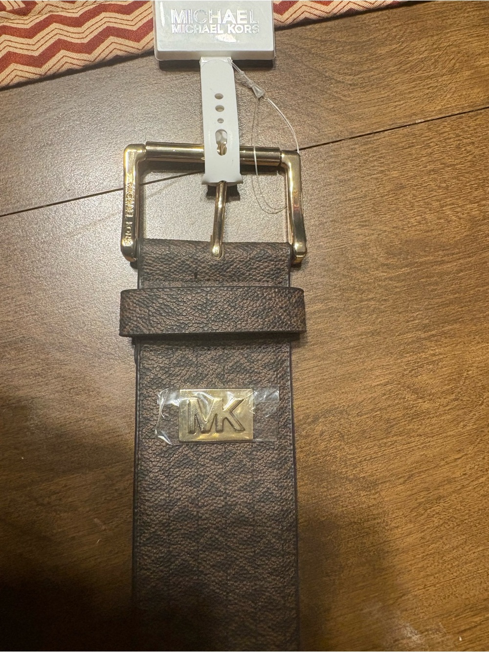 Women’s Michael Kors stretch Elastic Brown Logo-Textured Belt with Metal Buckle - Picture 6 of 11